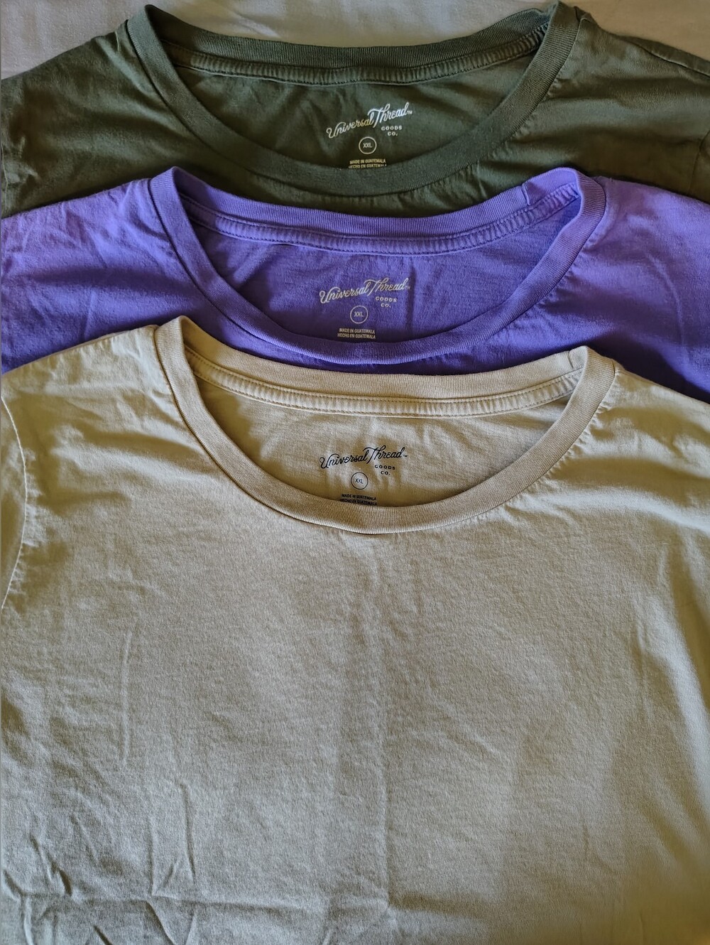 Universal Thread Crew Neck T-Shirt 3 Pack Olive, Lavender, & Beige Women XXL